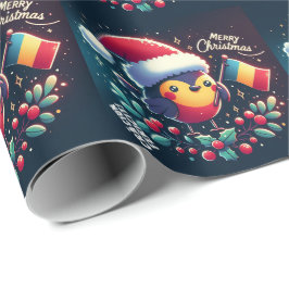Schattige Kerstman Roodborstjes Roemeense Vlag  Cadeaupapier