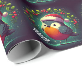 Schattige Kerstman Roodborstjes Roemeense Vlag  Cadeaupapier