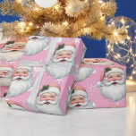 Schattige Kerstman Roze Kerstsneeuwvlokken Cadeaupapier<br><div class="desc">Roze Liefhebbers Kerst Inpakpapier met Kerstman</div>