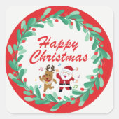 Schattige Kerstman & Rudolph Kerststicker Vierkante Sticker (Voorkant)