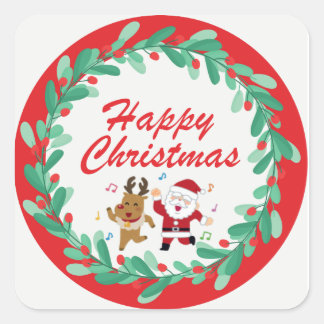 Schattige Kerstman & Rudolph Kerststicker Vierkante Sticker