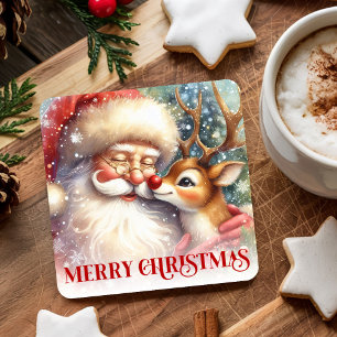 Schattige kerstman Rudolph kinder kerst onderzette Kartonnen Onderzetters