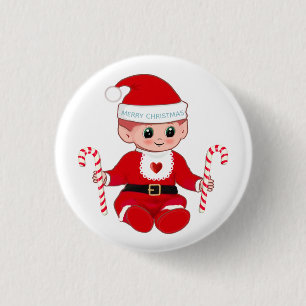 Schattige Kerstman Santa Baby & Kerststokken Ronde Button 3,2 Cm