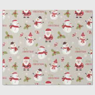 Schattige Kerstman & Sneeuwman Gelukkig Kerstmis P Cadeaupapier