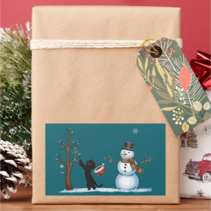 Schattige Kerstman Sneeuwman Kattenliefhebber Kers Rechthoekige Sticker