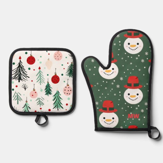 Schattige Kerstman Sneeuwman Ovenwant & Pannenlap Set (Voorkant)