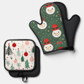 Schattige Kerstman Sneeuwman Ovenwant & Pannenlap Set (Voorkant / Achterkant)