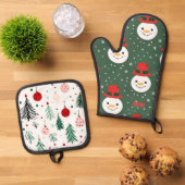 Schattige Kerstman Sneeuwman Ovenwant & Pannenlap Set (Top down)