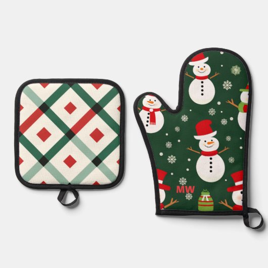 Schattige Kerstman Sneeuwman Ovenwant & Pannenlap Set (Voorkant)
