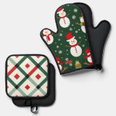 Schattige Kerstman Sneeuwman Ovenwant & Pannenlap Set (Voorkant / Achterkant)