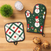 Schattige Kerstman Sneeuwman Ovenwant & Pannenlap Set (Top down)