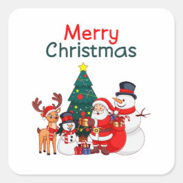 Schattige Kerstman, Sneeuwman & Rendier Prettig Ke Vierkante Sticker