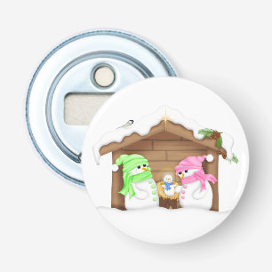 Schattige Kerstman Sneeuwpop Kribbe Button Flesopener