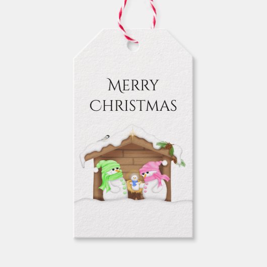 Schattige Kerstman Sneeuwpop Kribbe Cadeaulabel (Voorkant)