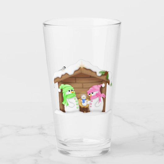 Schattige Kerstman Sneeuwpop Kribbe Glas (Voorkant)