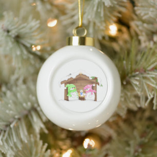 Schattige Kerstman Sneeuwpop Kribbe Keramische Bal Ornament