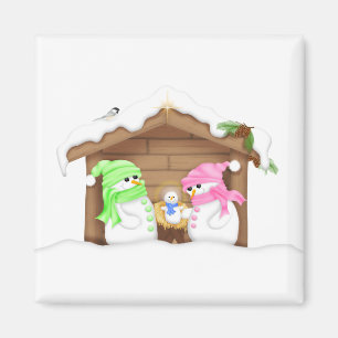 Schattige Kerstman Sneeuwpop Kribbe Magneet