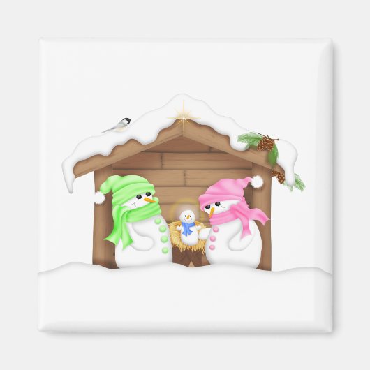 Schattige Kerstman Sneeuwpop Kribbe Magneet (Voorkant)
