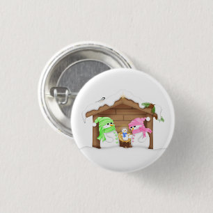 Schattige Kerstman Sneeuwpop Kribbe Ronde Button 3,2 Cm