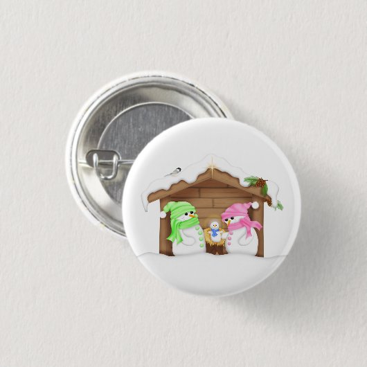 Schattige Kerstman Sneeuwpop Kribbe Ronde Button 3,2 Cm (Voorkant /achterkant)