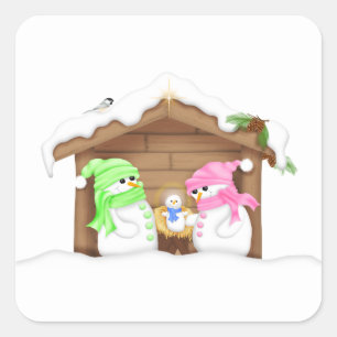 Schattige Kerstman Sneeuwpop Kribbe Vierkante Sticker