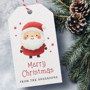 Schattige kerstman sterren Vrolijk kerstfeest fami Cadeaulabel