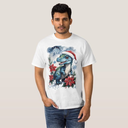 Schattige Kerstman T-Rex Santa T-shirt (Voorkant volledig)