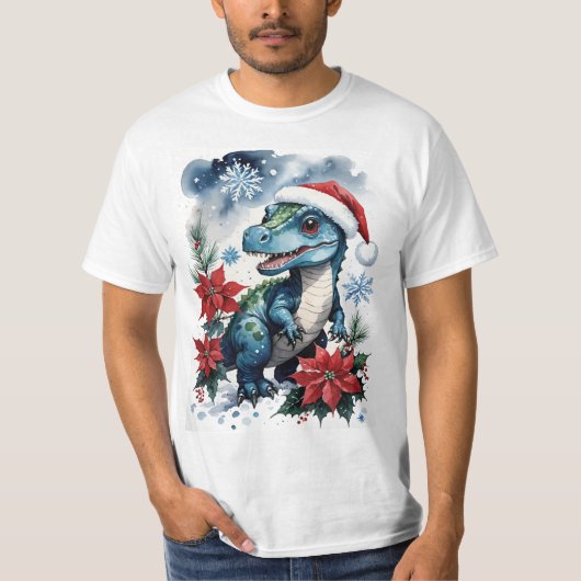Schattige Kerstman T-Rex Santa T-shirt (Voorkant)