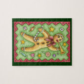 Schattige kerstman van gemberkoek die op een hoorn legpuzzel (Horizontaal)