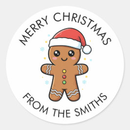 Schattige kerstman van gemberkoek met kersthoed ronde sticker