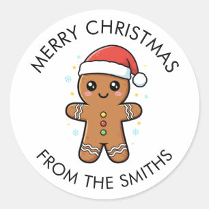 Schattige kerstman van gemberkoek met kersthoed ronde sticker