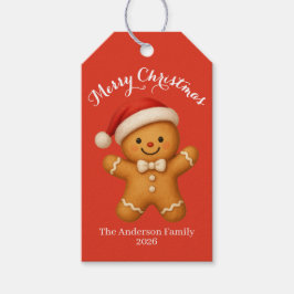 Schattige kerstman van gemberkoek met kerstmuts - cadeaulabel
