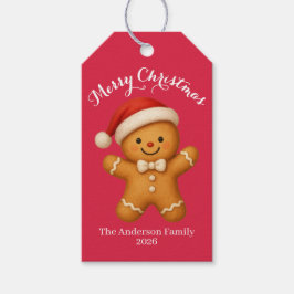 Schattige kerstman van gemberkoek met kerstmuts - cadeaulabel