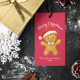 Schattige kerstman van gemberkoek met kerstmuts -  cadeaulabel