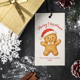 Schattige kerstman van gemberkoek met kerstmuts -  cadeaulabel