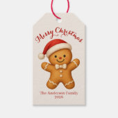 Schattige kerstman van gemberkoek met kerstmuts - cadeaulabel (Voorkant)