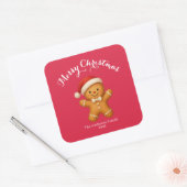 Schattige kerstman van gemberkoek met kerstmuts - vierkante sticker (Envelop)
