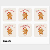 Schattige kerstman van gemberkoek met kerstmuts - vierkante sticker (Vel)
