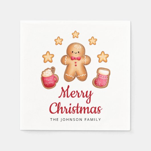 Schattige kerstman van gemberkoek Vrolijk Kerstfee Servet (Voorkant)