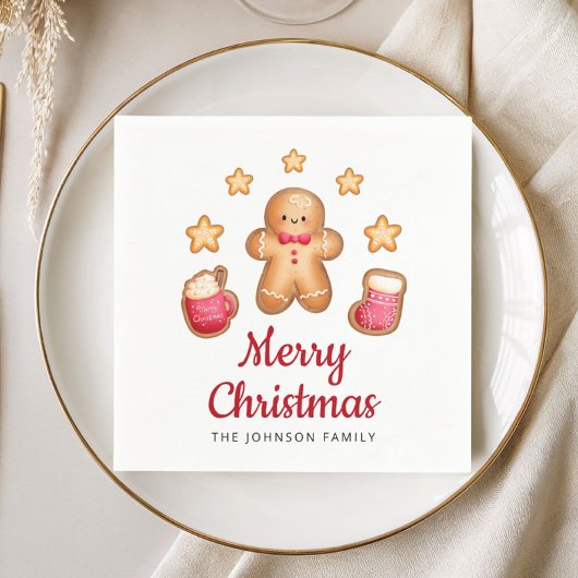 Schattige kerstman van gemberkoek Vrolijk Kerstfee Servet