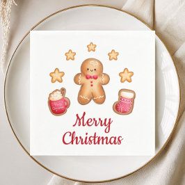 Schattige kerstman van peperkoek vrolijk kerstfees servet