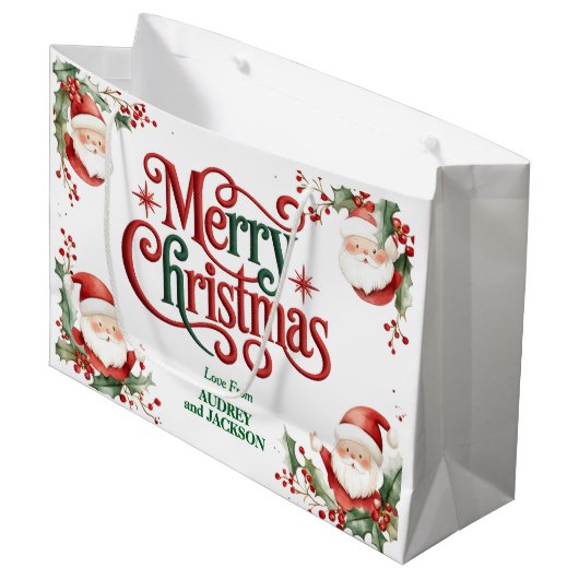 Schattige kerstman vrolijk kerstfeest groot cadeauzakje (Voorkant Gekanteld)