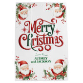 Schattige kerstman vrolijk kerstfeest medium cadeauzakje (Achterkant)