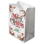 Schattige kerstman vrolijk kerstfeest medium cadeauzakje (Achterkant Gekanteld)