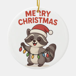 Schattige Kerstman Wasbeer Grappige Kerstverlichti Keramisch Ornament
