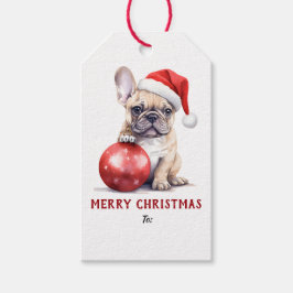 Schattige Kerstmanhoed Franse Bulldog Kerstmis Cadeaulabel