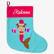 Schattige Kerstmeermin Meisje Kerstman Hoed in Zee
