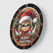 Schattige kerstmeisje in krans grote klok (Hoek)