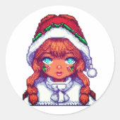 Schattige kerstmeisje ronde sticker (Voorkant)