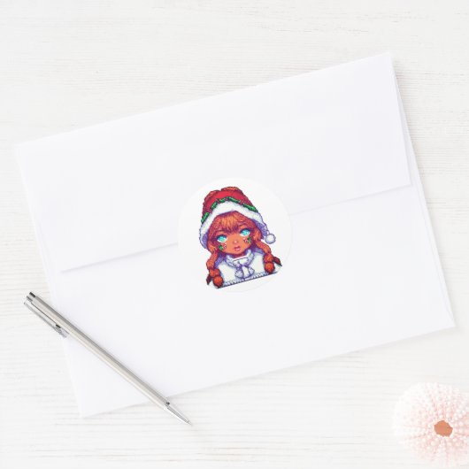 Schattige kerstmeisje ronde sticker (Envelop)